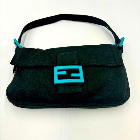 Auth Dark Fendi Green Jersey Fabric Baguette Shoulder Bag Preloved Purse - Picture 3 of 12